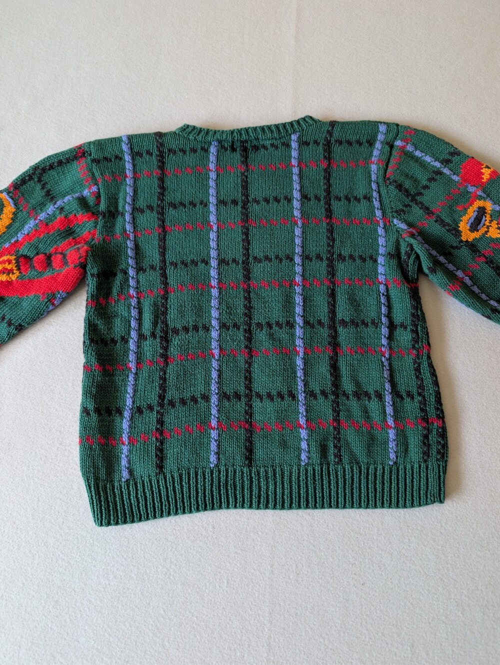 Vintage Holiday Plaid Knit Graphic Green Sweater Ramie Cotton Eclectic Sz M image 9